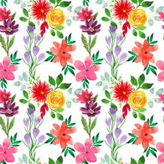  Flowery watercolor seamless pattern. A variety of painted summer flowers for packaging, wrappers, postcards, invitations, stickers, price tags © Yana Mirta