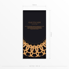 Stylish vector postcard design in black color with luxurious greek patterns. Stylish invitation card with vintage ornament.