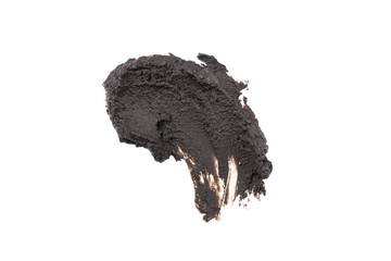 Wet black cosmetic clay smear isolated on white background. Abstract sample of black cosmetic clay. Facial beauty mask for skin detox.