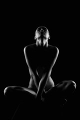 Female silhouette. Nude Woman in the dark