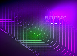 Neon color square shape lines abstract background. Shiny magic energy and motion concept, vector abstract wallpaper background