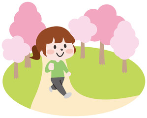 二頭身_散歩する女性（春）