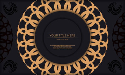 Invitation card design with luxurious patterns. Black template banner with greek luxury ornaments and place for your design.
