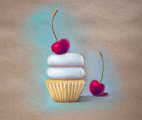 Handmade drawing of a pastel cake for decoration and printing on pap