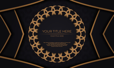 Invitation card design with luxurious ornaments. Black vector background with greek luxury ornaments and place for your design.
