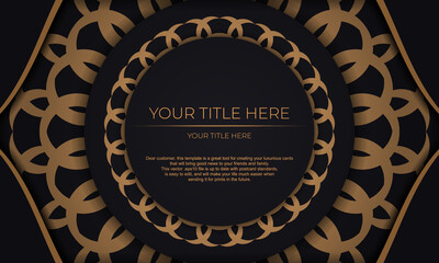 Template for design printable invitation card with luxurious patterns. Black vector banner with greek luxury ornaments and place for your text.