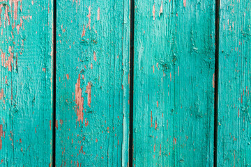 Weathered blue wooden background texture. Shabby wood teal or turquoise green painted. Vintage beach wood backdrop.