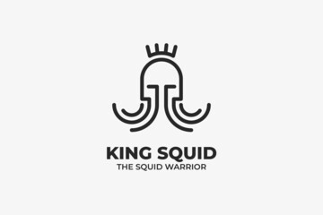 King Squid Sea Animal Monoline Logo