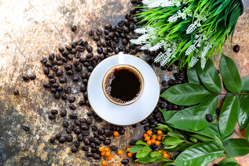 cup of coffee with beans