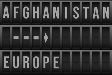Flughafen und Reise vom Afghanistan nach Europa