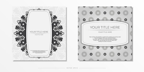 Stylish Template for print design postcards in white color with luxurious Greek ornaments. Preparing an invitation card with vintage patterns.