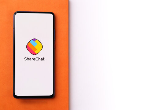 Assam, india - March 10, 2021 : ShareChat logo on phone screen stock image.