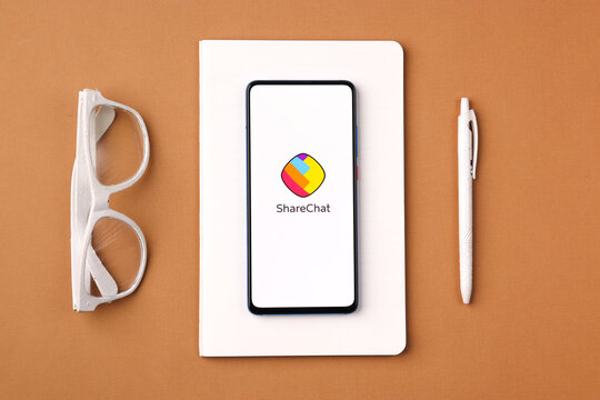 Assam, india - March 10, 2021 : ShareChat logo on phone screen stock image.