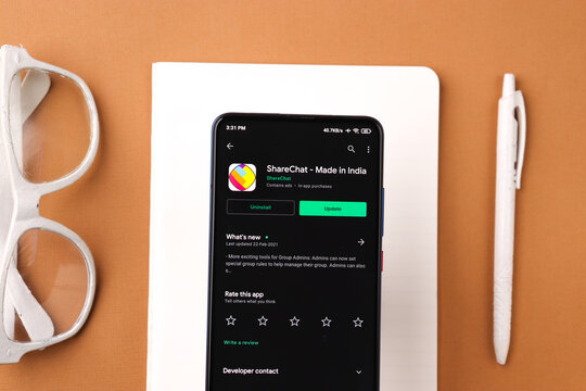 Assam, india - March 10, 2021 : ShareChat logo on phone screen stock image.