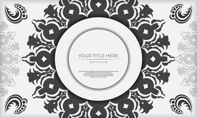 Print-ready invitation design with luxurious ornaments. White banner template with greek luxury ornaments and place for your text.
