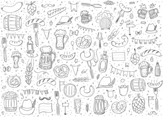 Oktoberfest 2021 - Beer Festival. Hand-drawn Doodle Elements. Set of elements.