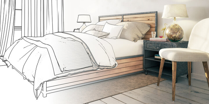 Cosy Bedroom Design (draft) - panoramic 3D Visualization