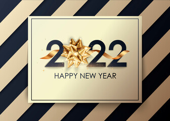 New Year banner. Background New Year design of realistic numbers 2022 with bow and ribbon. New Year poster, greeting card, header, website. Vector illustration