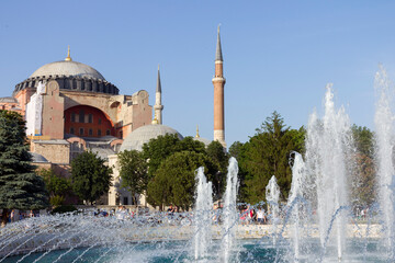 Hagia Sophia domes and minarets in the old town of Istanbul