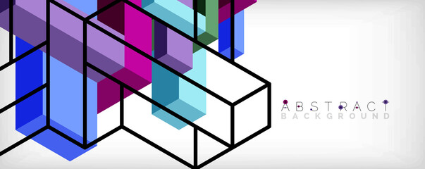 Fototapeta premium Abstract background. 3d cubes, cubic elements and blocks. Techno or business concept for wallpaper, banner, background, landing page
