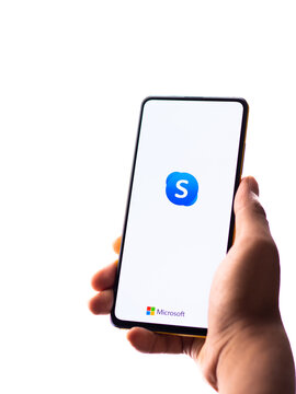 Assam, india - October 29, 2020 : Skype logo on phone screen stock image.