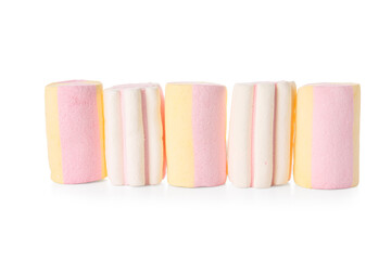 Tasty marshmallows on white background