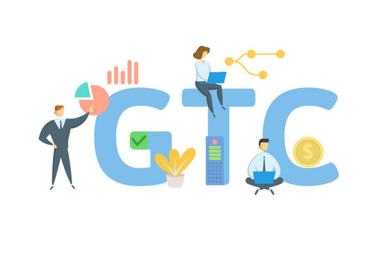 GTC, Good Till Canceled. Concept with keyword, people and icons. Flat vector illustration. Isolated on white.