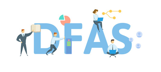 DFAS, Defense Finance and Accounting Service. Concept with keyword, people and icons. Flat vector illustration. Isolated on white.