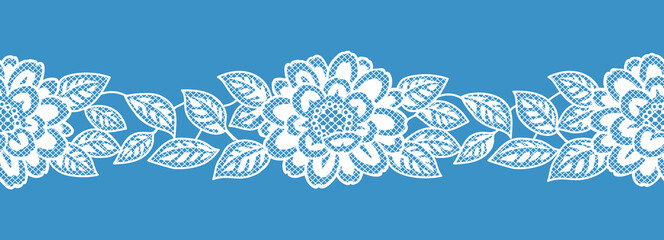 アンティークな花模様のレースリボン。シームレス・ベクター素材。