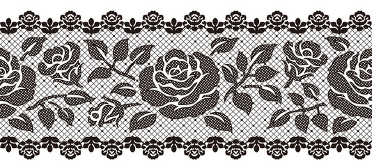 アンティークな花模様のレースリボン。シームレス・ベクター素材。