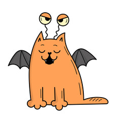 A cute gray cat dressed as a scary monster for Halloween. Doodle style illustration