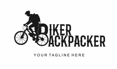 cyclist silhouette logo wearing backpack