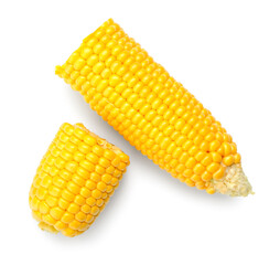 Fresh cut corn cobs on white background