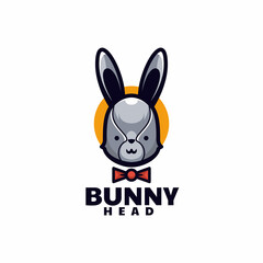 Vector Logo Illustration Bunny Head Simple Mascot Style.