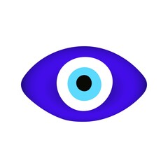 Blue oriental evil eye symbol amulet flat style design vector illustration isolated on white background, Greek or turkish nazar protection talisman.