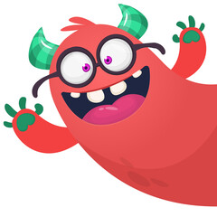 Funny cartoon smiling monster character. Illustration of cute and happy mythical alien. Vector isolated