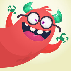 Funny cartoon smiling monster character. Illustration of cute and happy mythical alien. Vector isolated
