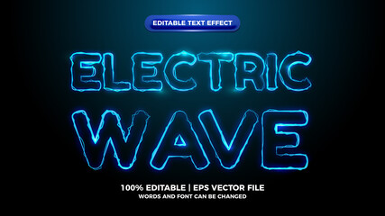 blue elictric wave editable text effect - obrazy, fototapety, plakaty