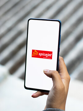 Assam, india - December 20, 2020 : Spicejet logo on phone screen stock image.