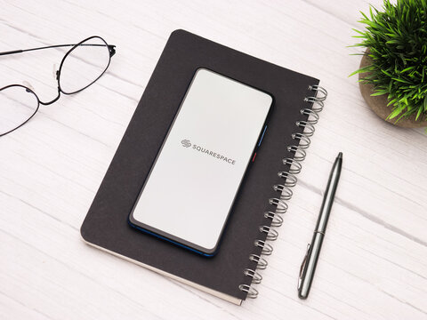 Assam, india - January 15, 2020 : Squarespace logo on phone screen stock image.
