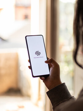 Assam, india - January 15, 2020 : Squarespace logo on phone screen stock image.