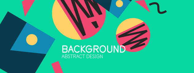 Abstract background. Blocks, lines, triangles, circles composition. Techno or business concept for wallpaper, banner, background, landing page