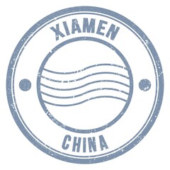 XIAMEN - CHINA, words written on gray postal stamp