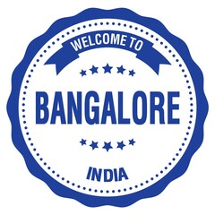 WELCOME TO BANGALORE - INDIA, words written on blue stamp