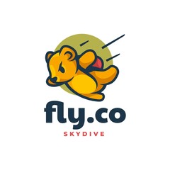 Vector Logo Illustration Skydiving Bear Mascot Cartoon Style.