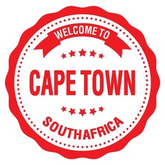 WELCOME TO CAPE TOWN - SOUTH AFRICA, words written on red stamp
