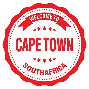 WELCOME TO CAPE TOWN - SOUTH AFRICA, words written on red stamp