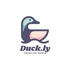 Vector Logo Illustration Duck Simple Mascot Style.