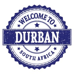 WELCOME TO DURBAN - SOUTH AFRICA, words written on blue stamp