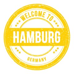 WELCOME TO HAMBURG - GERMANY, words written on yellow stamp